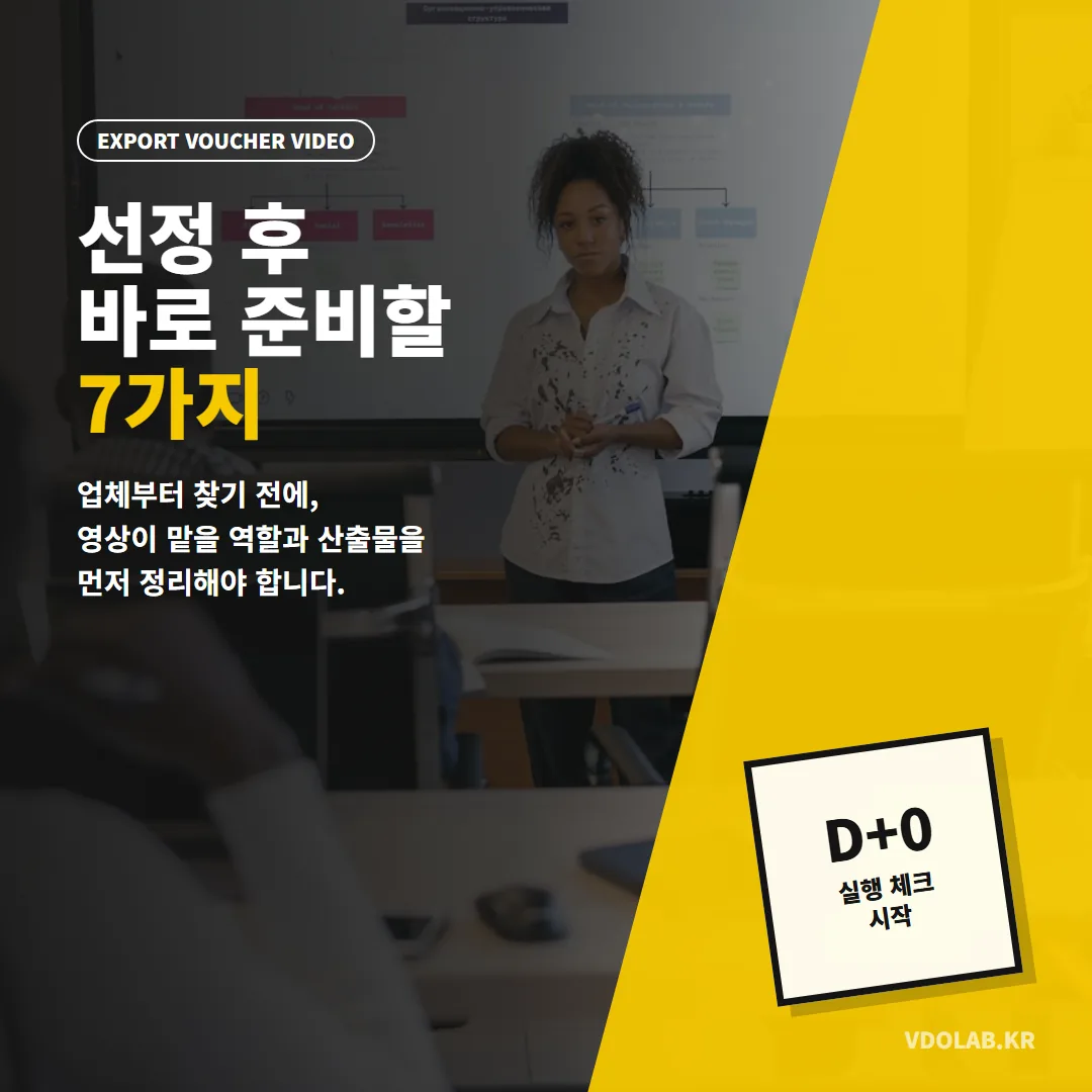 수출바우처 선정 후 영상 제작 준비 7가지, 업체 찾기 전에 할 일 — 카드뉴스 표지