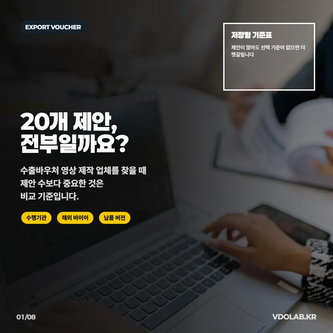 수출바우처 영상 제작 업체 찾기, 제안 20개보다 중요한 비교 기준 — 카드뉴스 표지