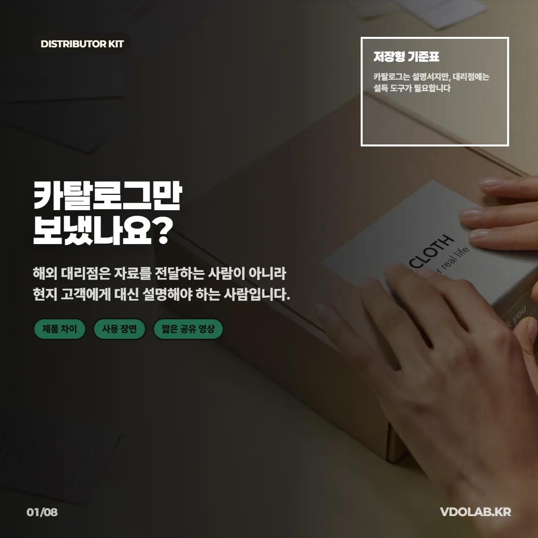 해외 대리점이 제품을 못 파는 5가지 이유, 카탈로그 대신 제품 영상이 필요할 때 — 카드뉴스 표지