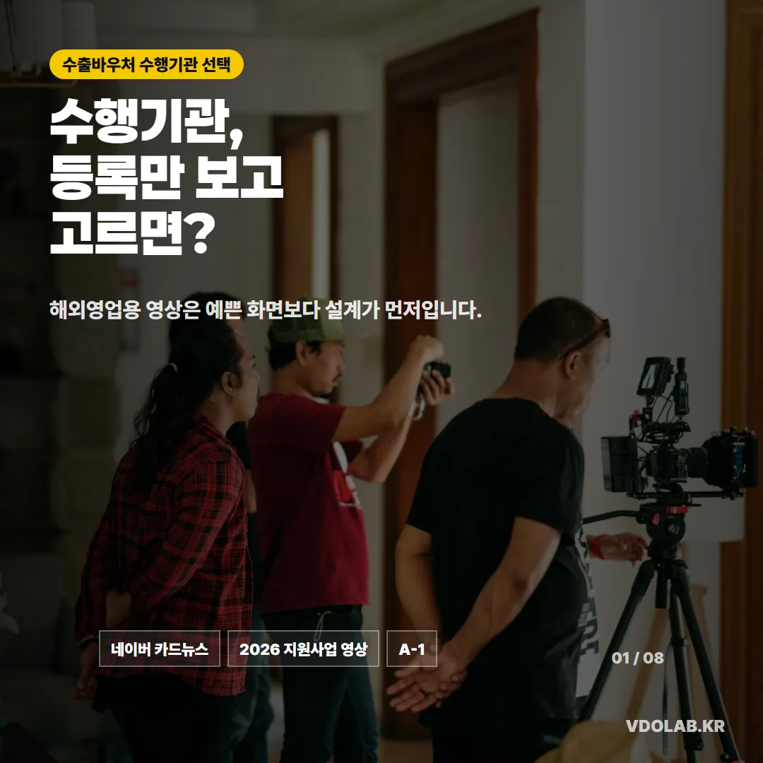 2026 수출바우처 홍보동영상 제작, 수행기관 등록만 보고 고르면 생기는 일 — 카드뉴스 표지