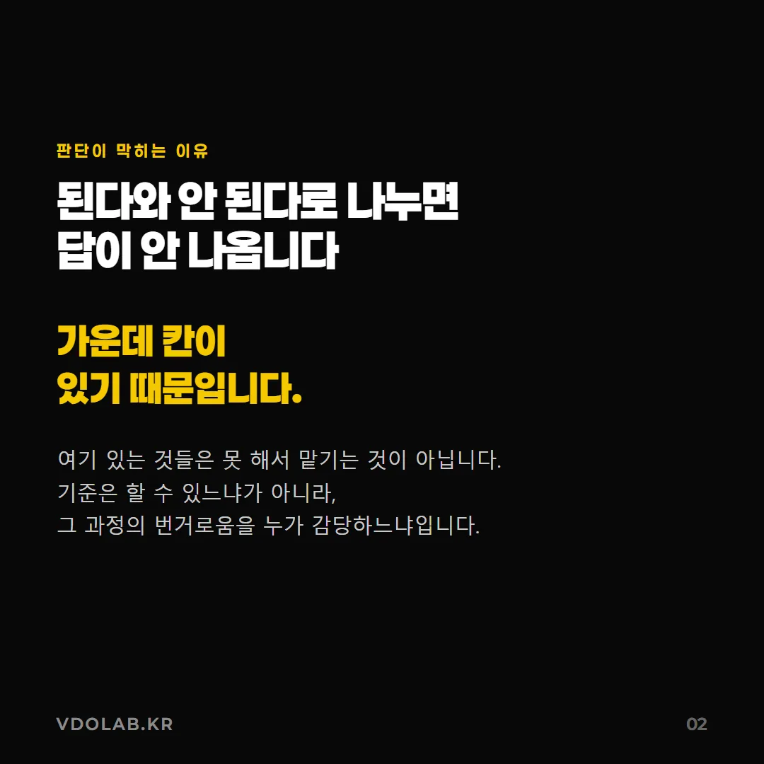 AI 홍보영상을 직접 만들지 맡길지는 할 수 있느냐가 아니라 그 과정의 번거로움을 누가 감당할지로 판단해야 한다.