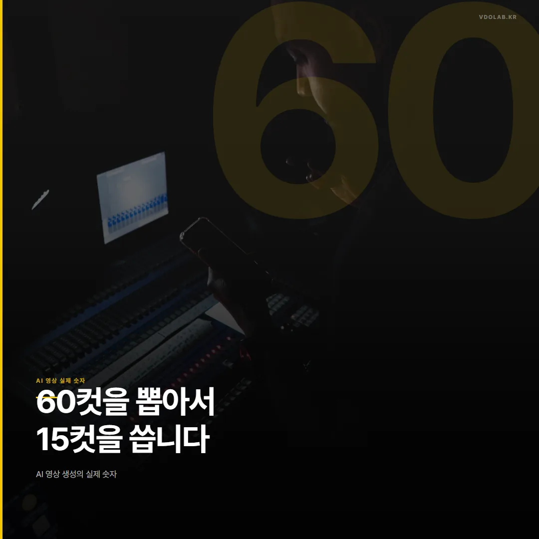 AI 홍보영상 제작, 실제로 60컷을 뽑아 15컷을 씁니다 — 카드뉴스 표지