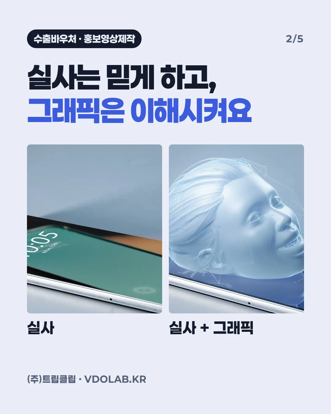 실사는 믿게 하고, 그래픽은 이해시켜요 / 실사 phone / 실사 + 그래픽 holo