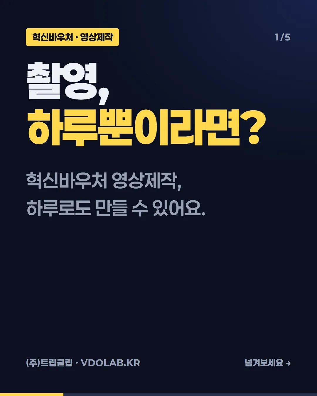 촬영이 하루뿐일 때 홍보영상 만드는 법 — 혁신바우처 영상제작 — 카드뉴스 표지